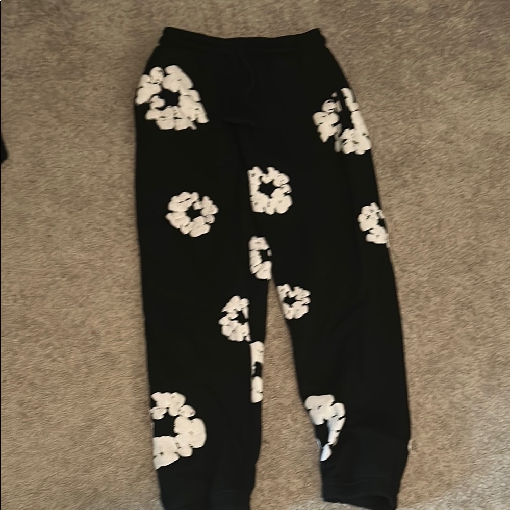 Men's Black Joggers with White Floral Design